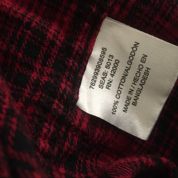 Red & Black Plaid Flannel 100% Cotton Shirt - Picture 5 of 6